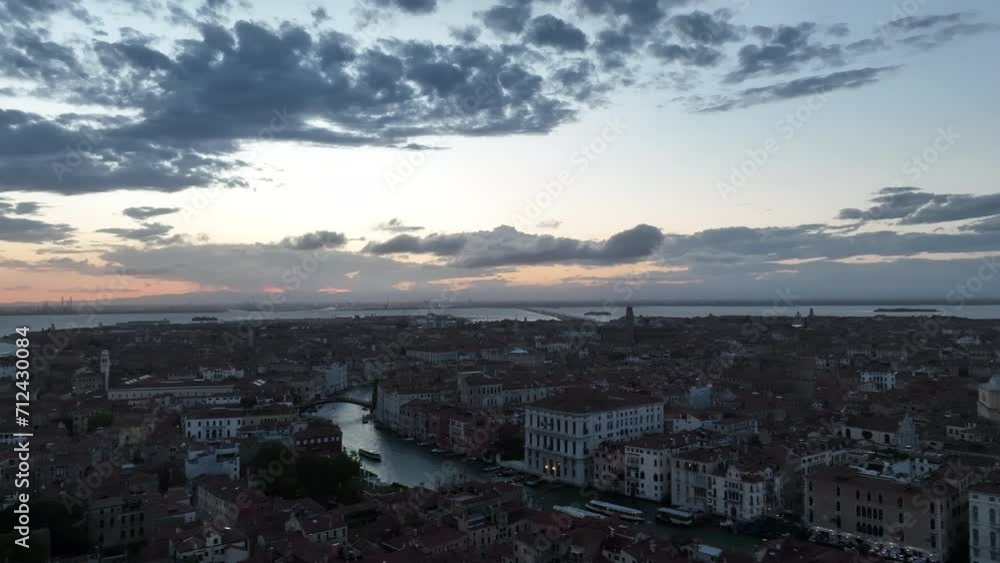 cinematic Aerial Venice cityscape landmark at sunset or night cinematic Aerial Venice cityscape landmark at sunset or night