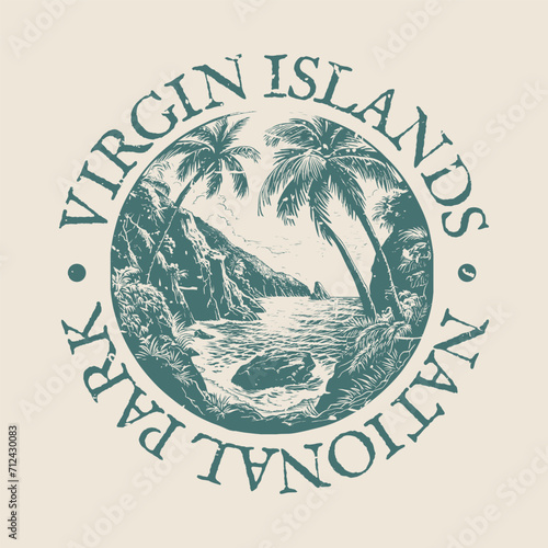 Virgin Islands, St John Illustration Clip Art Design Shape. National Park Vintage Icon Vector Stamp.