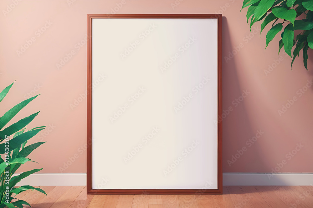 Blank Mock-up poster frame with green houseplant in a home interior. Nature concept Mock Up design template with picture frame for presentation or preview images. Ai Generated. Blank Mock-up poster frame with green houseplant in a home interior. Nature concept Mock Up design template with picture frame for presentation or preview images. Ai Generated.