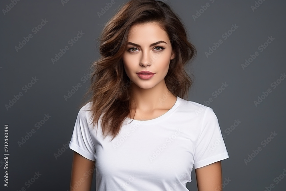 Woman in White Tshirt Mockup created with Generative AI Woman in White Tshirt Mockup created with Generative AI