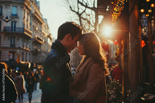 A loving couple lost in each other's eyes, surrounded by the enchanting ambiance of Paris © Venka