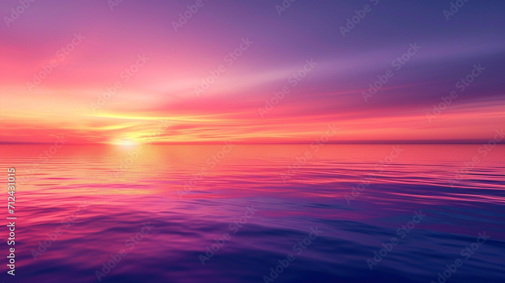 A smooth gradient of sunset colors, where the tranquil purples, pinks, and oranges merge like the sky at dusk reflecting on a still ocean, abstract background