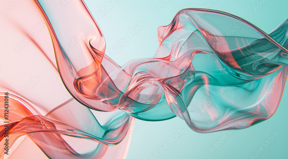 Naklejka premium Iridescent, fabric and wave flow render on a white background for design, wallpaper or backdrop. Colourful, vibrant and holographic fluid closeup of curves graphic for science, 3d art and creativity
