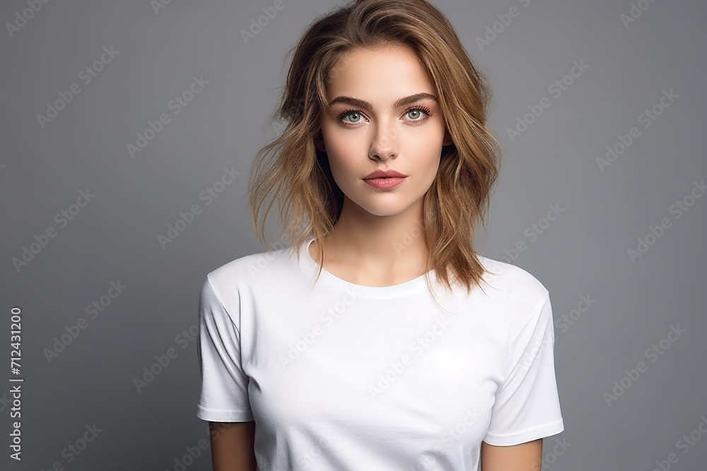 Woman in White Tshirt Mockup created with Generative AI Woman in White Tshirt Mockup created with Generative AI