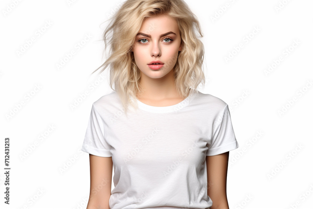 Woman in White Tshirt Mockup created with Generative AI Woman in White Tshirt Mockup created with Generative AI