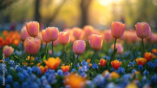 Capture the essence of spring with an image featuring blooming flowers and vibrant colors