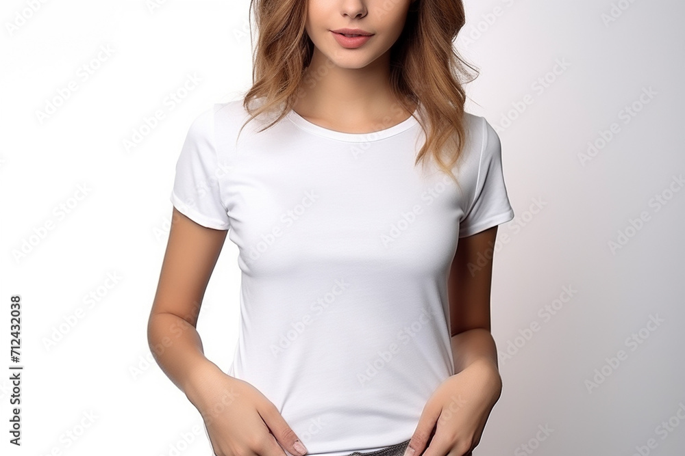 Woman in White Tshirt Mockup created with Generative AI Woman in White Tshirt Mockup created with Generative AI