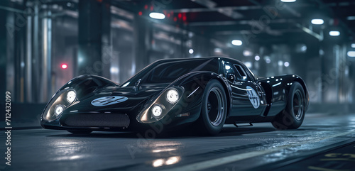 Incredible luxury sports supercar, neon lights, power, speed, drift, dark night urban style © Gizmo
