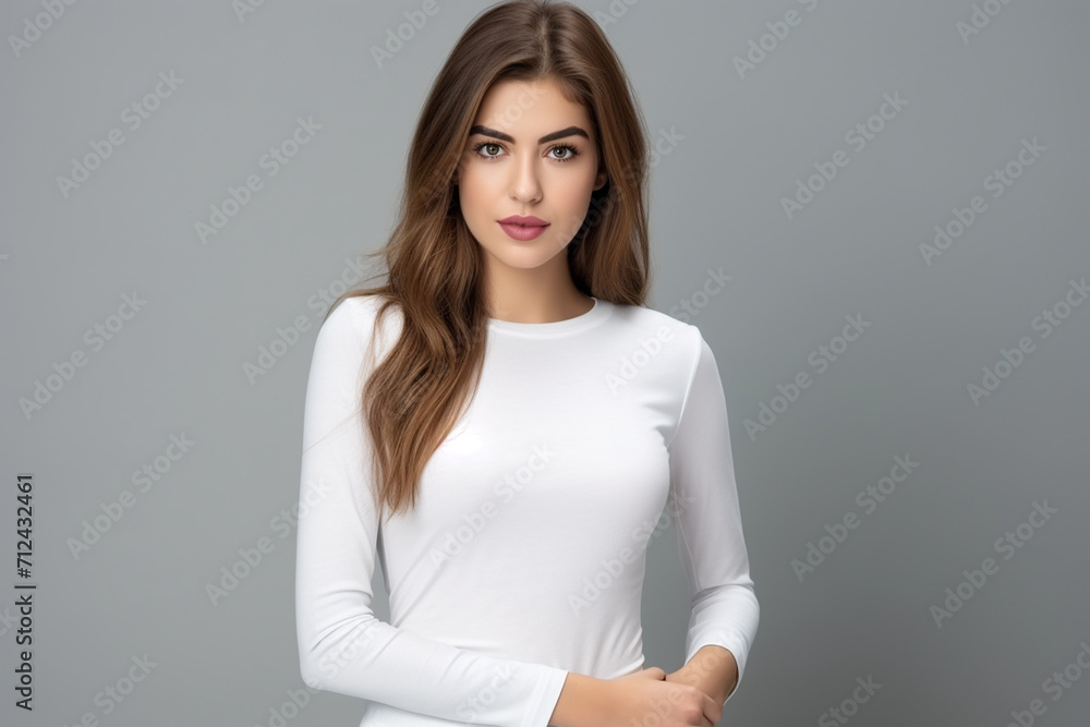 Woman in White Tshirt Mockup created with Generative AI Woman in White Tshirt Mockup created with Generative AI