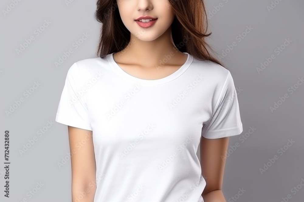 Obraz premium Woman in White Tshirt Mockup created with Generative AI