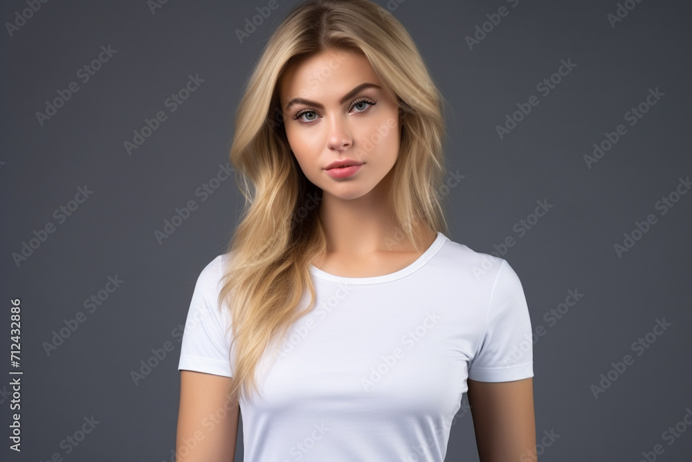 Woman in White Tshirt Mockup created with Generative AI Woman in White Tshirt Mockup created with Generative AI