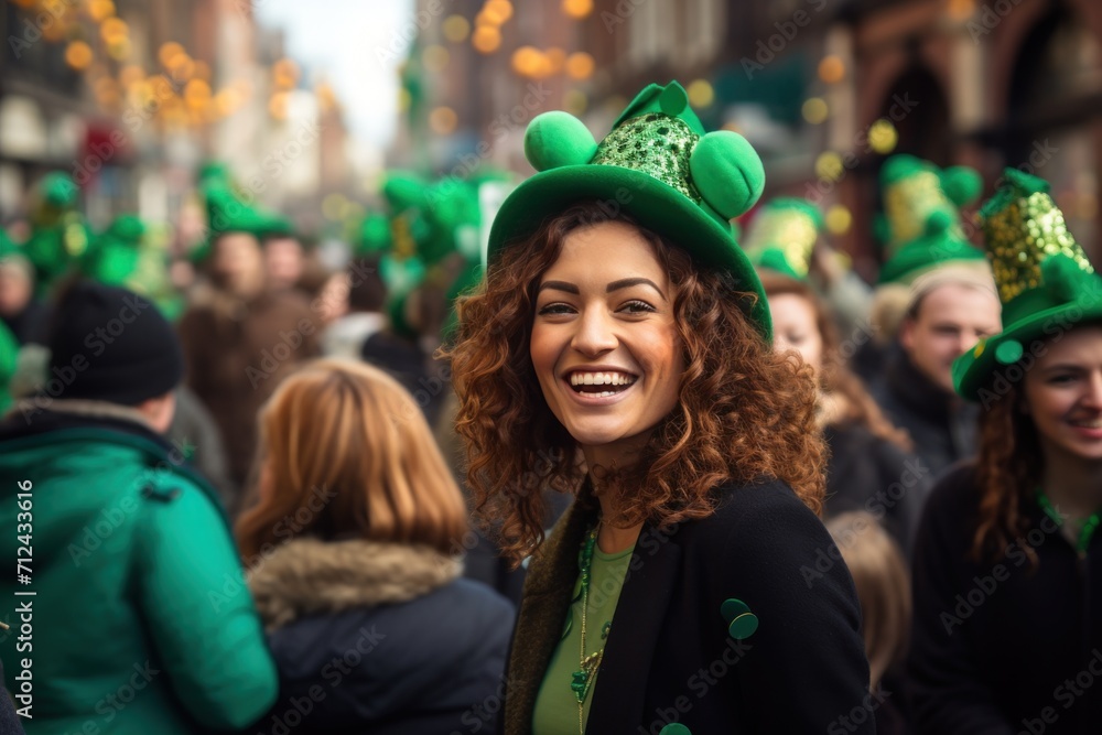 St patrick's day festival, people dressed in a traditional green ceremonial suits St patrick's day festival, people dressed in a traditional green ceremonial suits