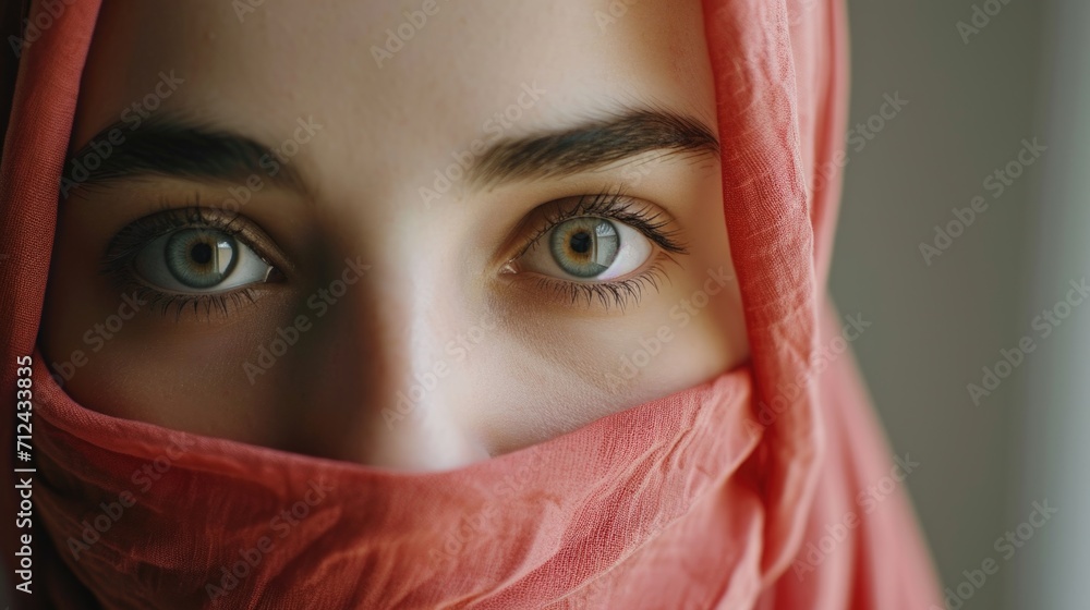 A close-up shot of a person wearing a pink scarf. Can be used as a fashion accessory or to depict cold weather A close-up shot of a person wearing a pink scarf. Can be used as a fashion accessory or to depict cold weather
