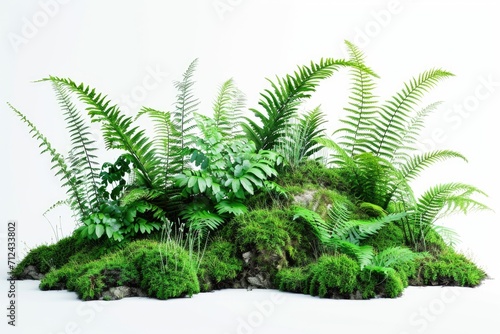 A pile of moss and ferns on a white surface. Ideal for adding a touch of nature and freshness to any design or project