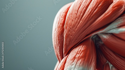 A detailed close-up view of a red and white muscle. This image can be used to illustrate anatomy, fitness, or healthcare topics photo