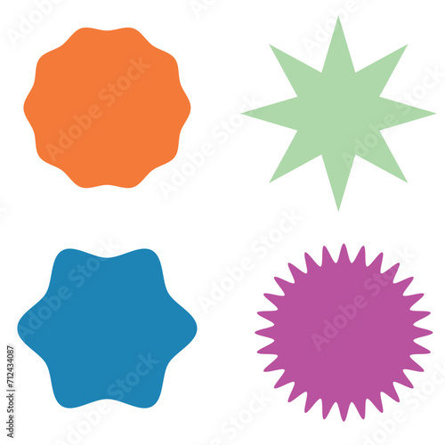 Set of vector starburst, sunburst badges. Different color. Simple flat style Vintage labels. Colored stickers 