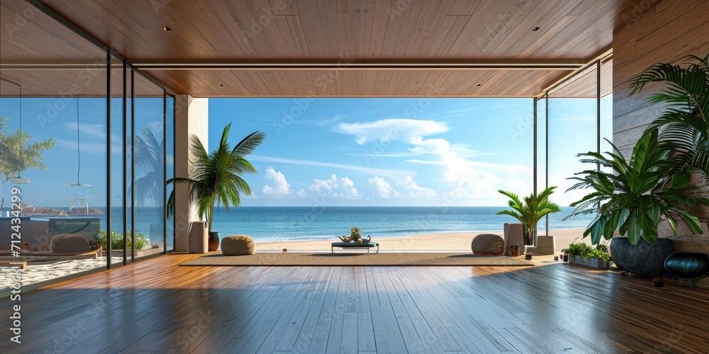 A cozy living room with a stunning view of the ocean. Perfect for beach lovers and those seeking relaxation by the water