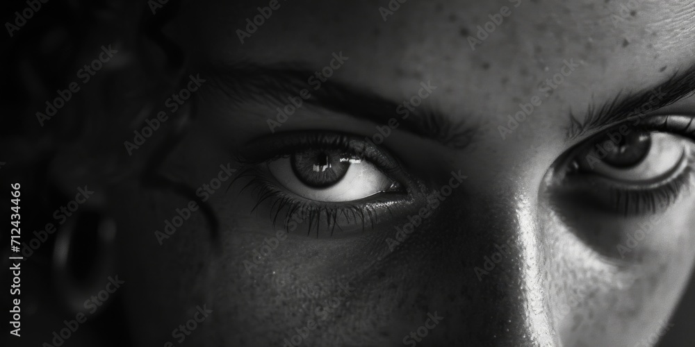 A close-up view of a woman's eyes with beautiful freckles. Perfect for beauty and skincare related content