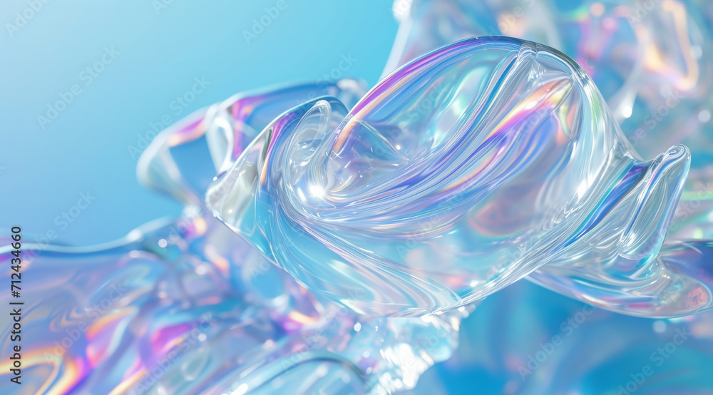 Fototapeta premium Iridescent, fabric and wave flow render on a white background for design, wallpaper or backdrop. Colourful, vibrant and holographic fluid closeup of curves graphic for science, 3d art and creativity