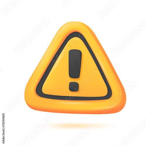 3D warning sign. Triangular prohibition sign with exclamation mark. Danger surveillance concept