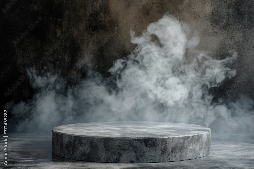 A round table with smoke emanating from it. This image can be used to depict mystery, magic, or a gathering of individuals in a dramatic setting