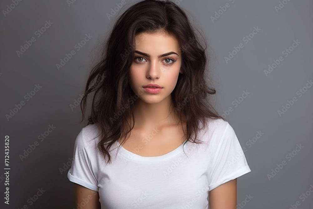 Woman in White Tshirt Mockup created with Generative AI Woman in White Tshirt Mockup created with Generative AI