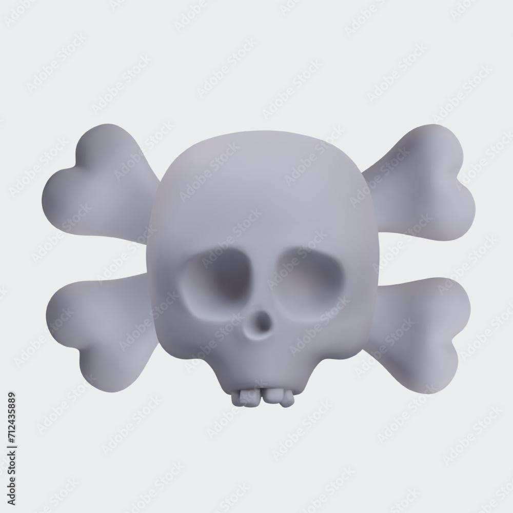 White human skull with crossbones. 3D skeleton head. Isolated symbol of pirates, sign of danger. Vector illustration for Halloween design. Threat of death White human skull with crossbones. 3D skeleton head. Isolated symbol of pirates, sign of danger. Vector illustration for Halloween design. Threat of death