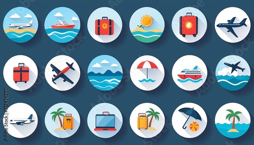 Travel Icon Set with Strokes in Vector Illustration