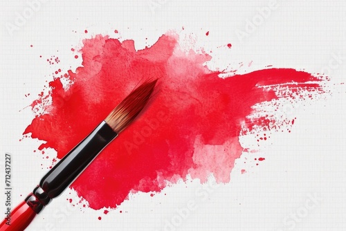 A paintbrush with a red stain on a clean white background. Suitable for artistic projects or concepts related to creativity and painting