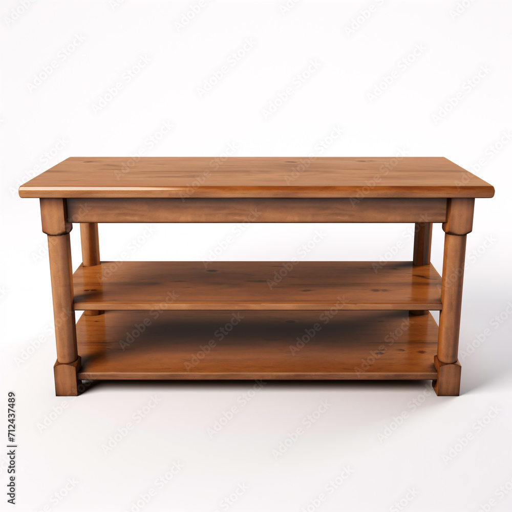 Isolated brown wood TV stand shown from the front against a white background. Isolated brown wood TV stand shown from the front against a white background.