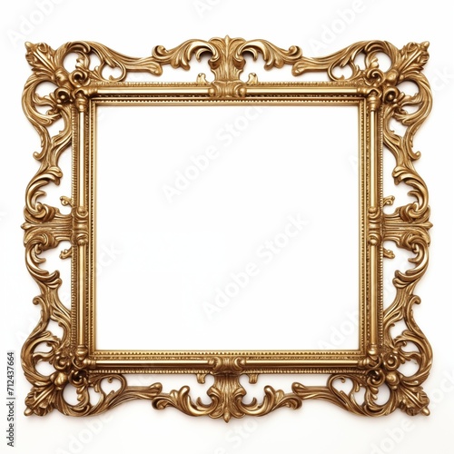 golden picture frame in white background ai generated