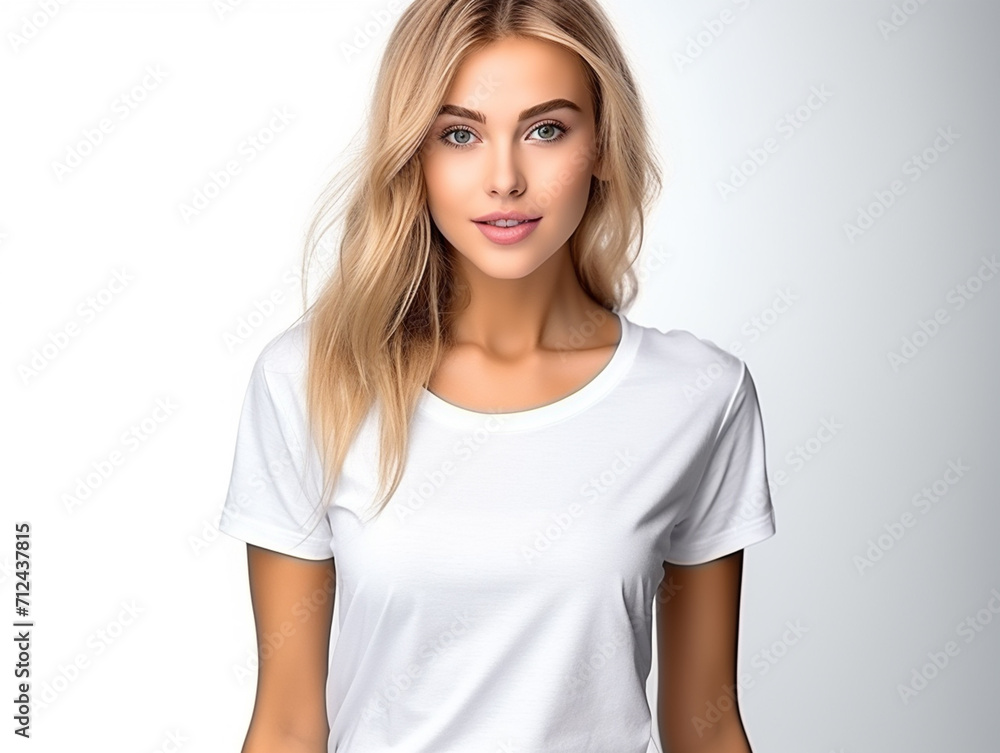 Woman in White Tshirt Mockup created with Generative AI Woman in White Tshirt Mockup created with Generative AI