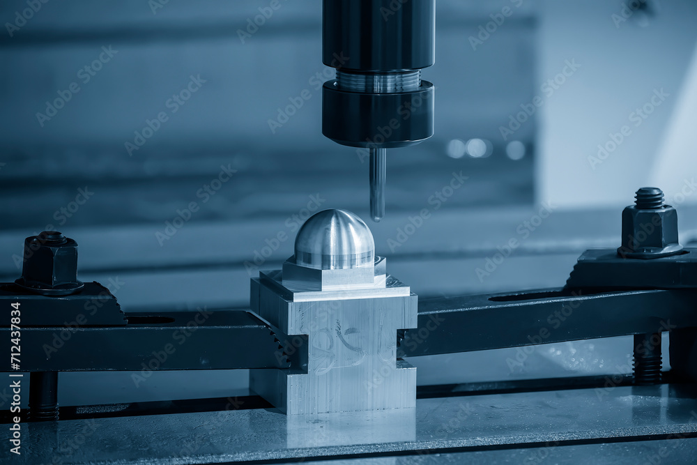 The CNC milling machine cutting mold part by solid ball end mill tool. The CNC milling machine cutting mold part by solid ball end mill tool.