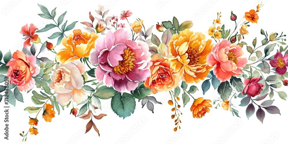 A beautiful watercolor painting of flowers on a plain white background. Perfect for adding a touch of nature and color to any project