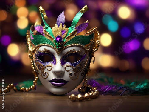 Mardi Gras Shiny Golden Carnival mask Background. Generative AI