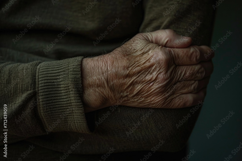 An older person holding their hands together. Suitable for themes of unity, support, and connection. Ideal for websites, blogs, or articles related to aging, family, love, and togetherness
