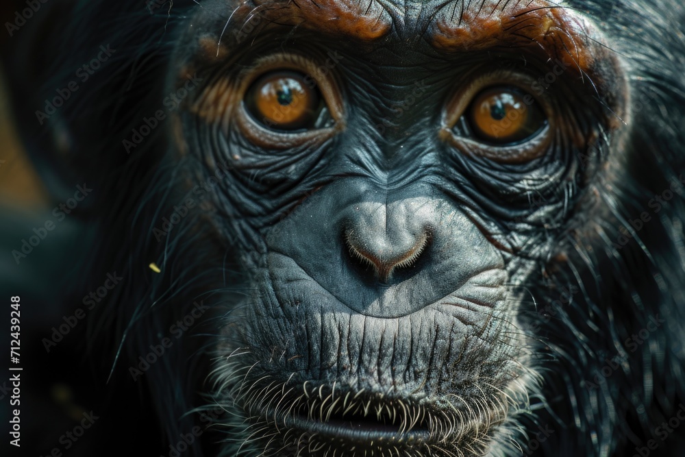 A close-up photograph of a monkey's face with a blurred background. Can be used to depict wildlife, nature, or animal themes A close-up photograph of a monkey's face with a blurred background. Can be used to depict wildlife, nature, or animal themes
