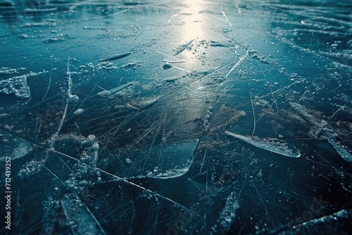 A detailed view of the frozen surface of water. Perfect for winter-themed designs and nature-inspired projects © Fotograf