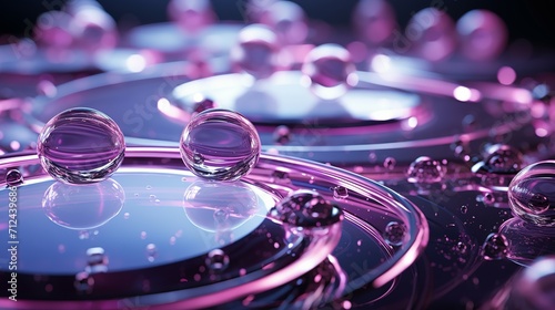 liquid droplet, in the style of luminous spheres, light violet, polished metamorphosis, light-focused. water drops are made of purple lights, in the style of photorealistic still life, molecular