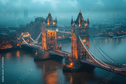 Tower Bridge in London UK, aerial view photo