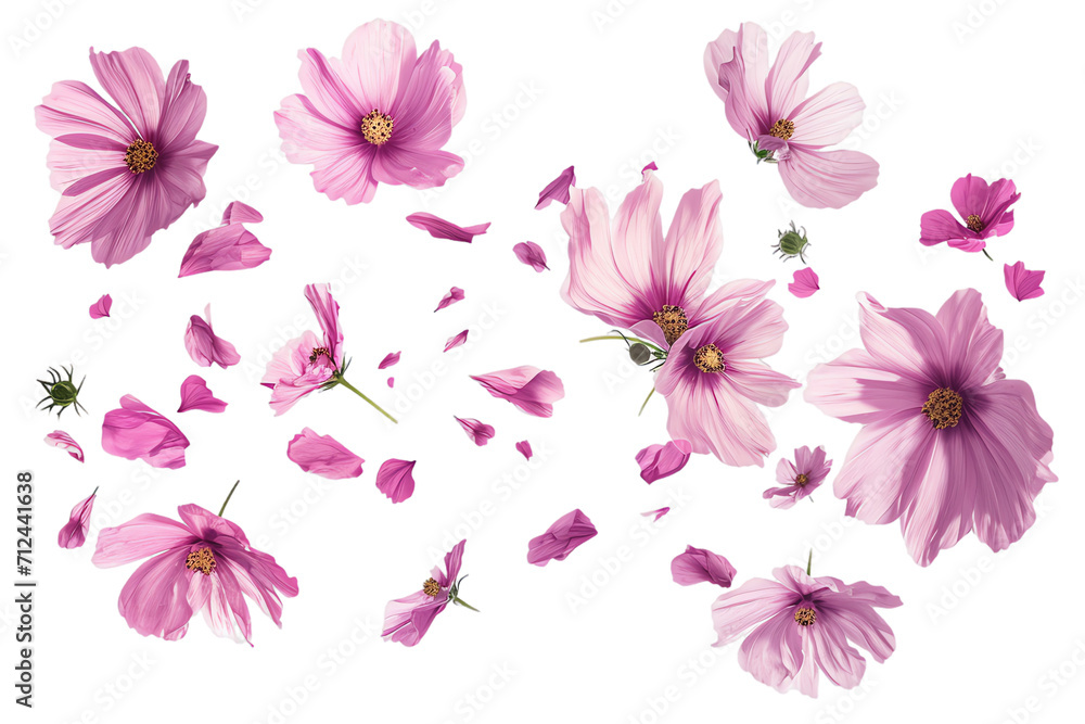 Cosmos petals flew isolated on white background Cosmos petals flew isolated on white background