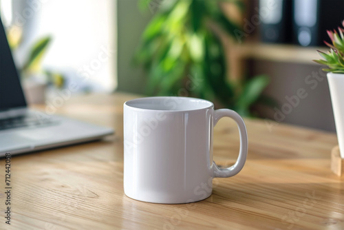 White mug mockup on a wooden desk - Coffee mug