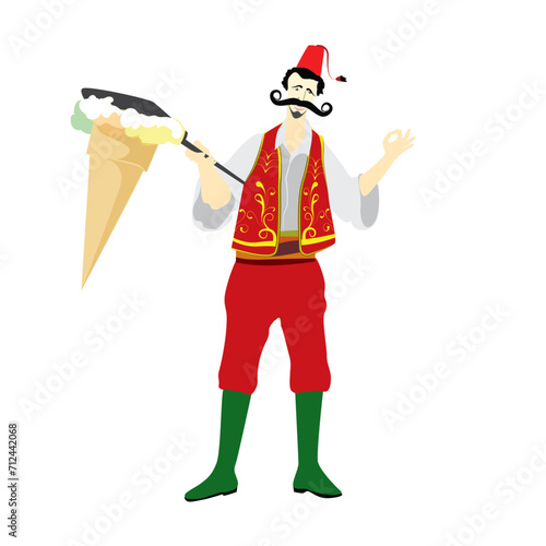 Turkey ice cream men dress in folk, with ice cream in hand drawing