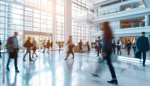blurred office workers walking 