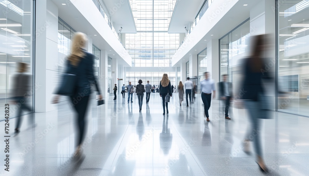 blurred office workers walking 