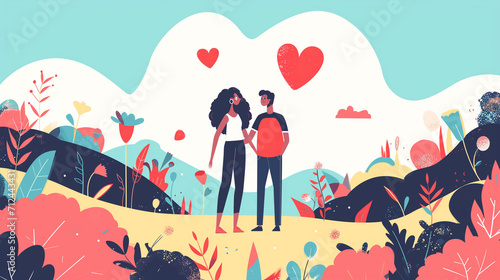 Couple with love and heart with character design trendy and flat style. Generative ai.