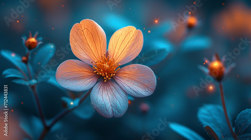 A blossom with a unique pattern of bright cyan and deep brown,