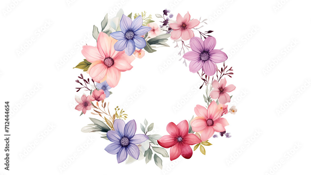 Flower wreath cut out. Wreath with flowers watercolor style on transparent background