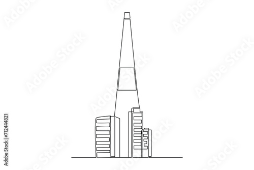 Continuous one line drawing of tall skyscraper buildings in big city. Business office building district hand drawn minimalist concept. Modern single line draw design vector graphic illustration