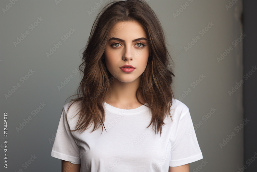 Woman in White Tshirt Mockup created with Generative AI Woman in White Tshirt Mockup created with Generative AI